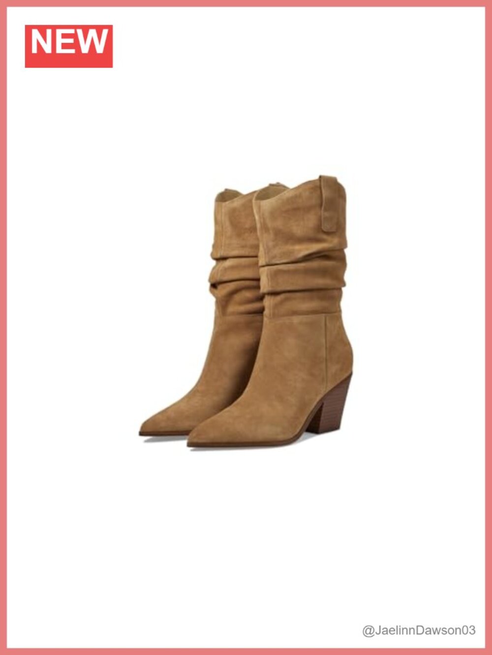 Nine West Slouchy Suede Block Heel Pointy Toe Pull-On Mid-Calf Dress Bootie
